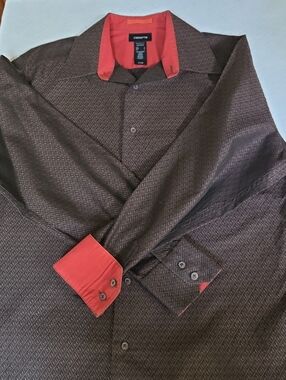 Claiborne Brown Dress Shirt with Red Contrast Collar & Cuffs